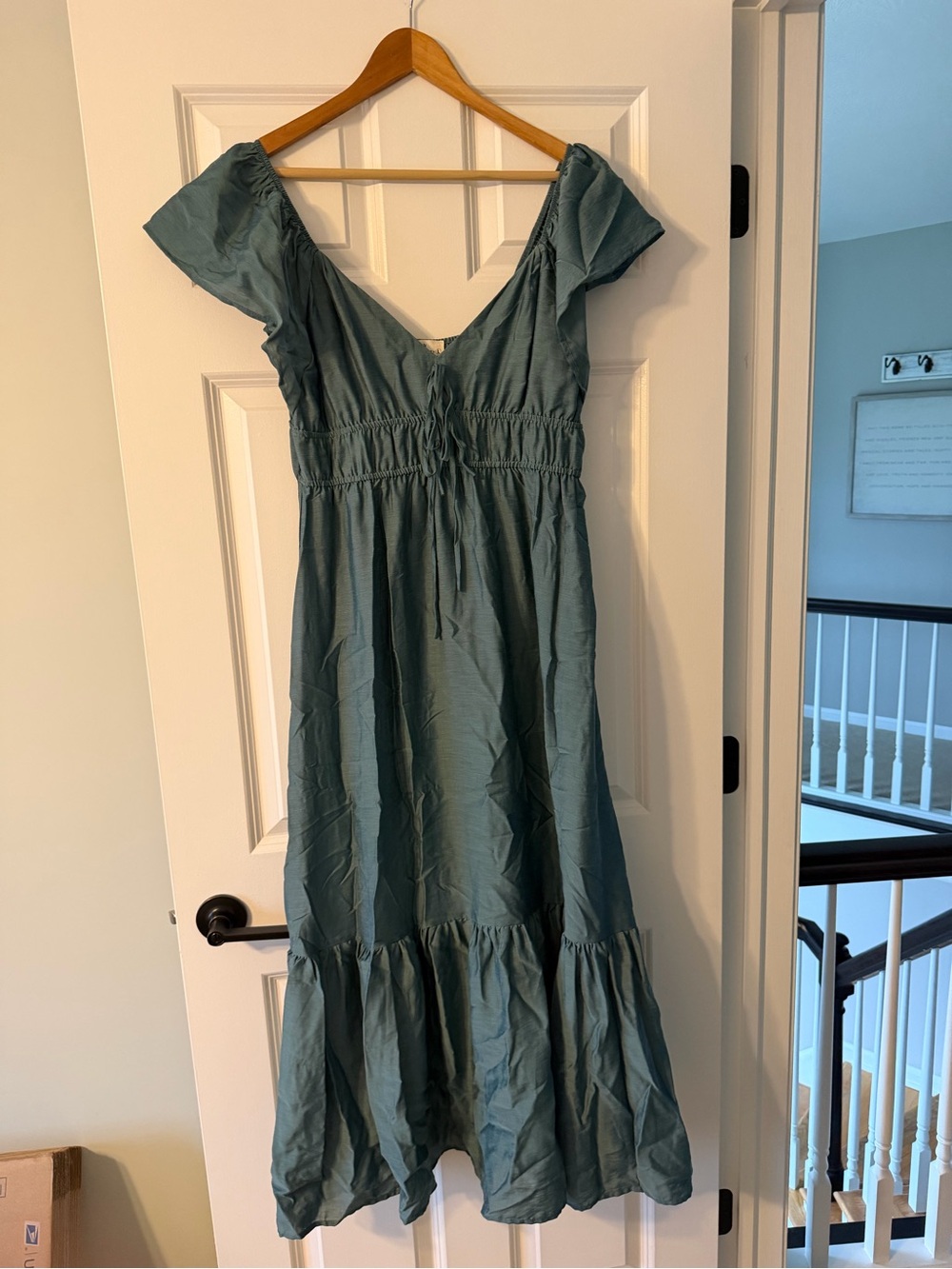 V-Neck Sage Green Maxi Dress with Smocked Waist